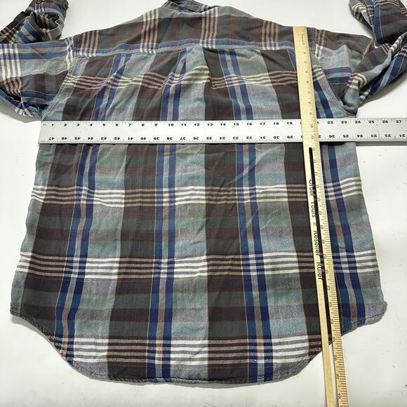 St Johns Bay Button Up Shirt Men Size L Green Blue Plaid Long Sleeve FLAW - Picture 5 of 7
